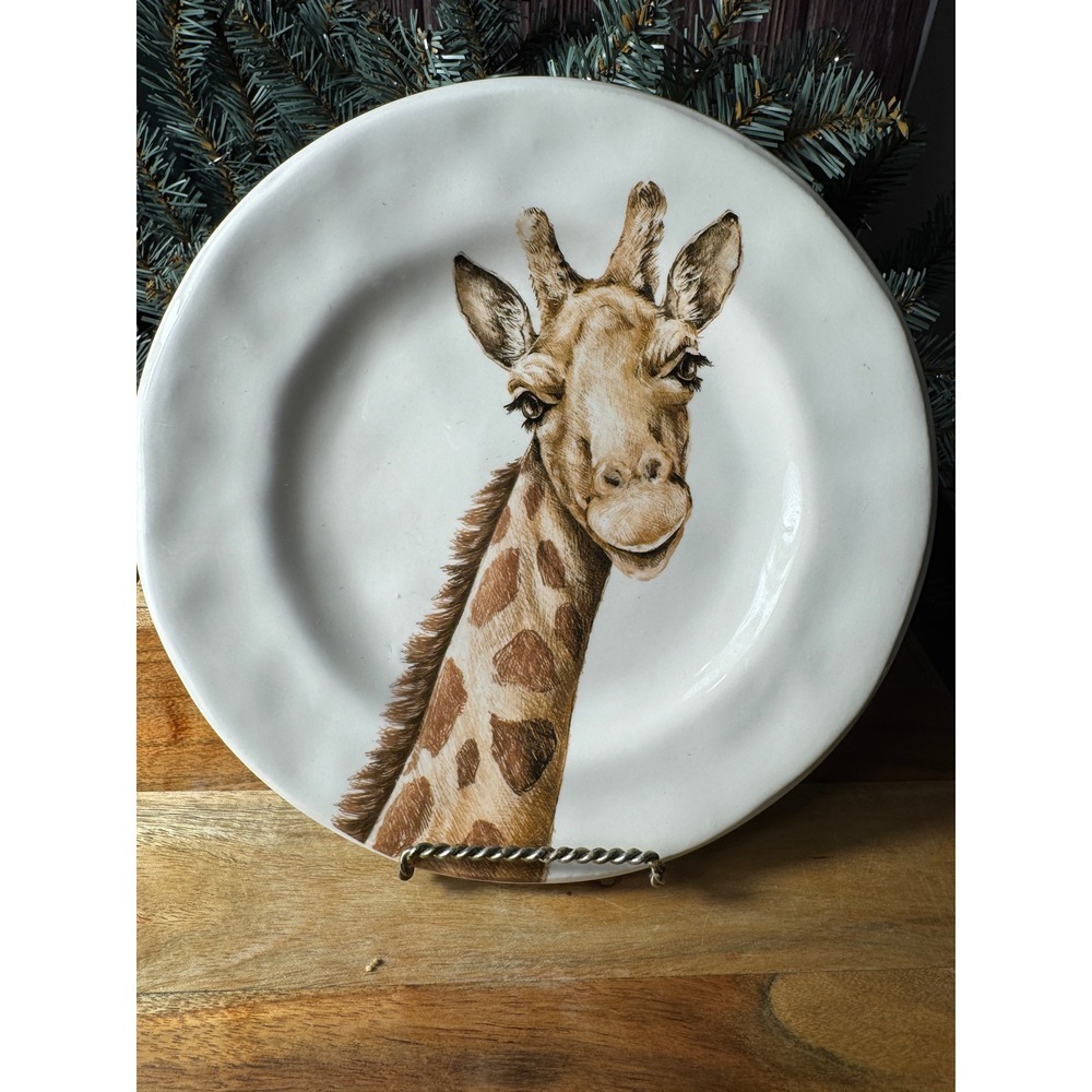 Pier‎ 1 Giraffe Salad Plate 8.5in Cream Brown Ironstone Safari Animal Decor